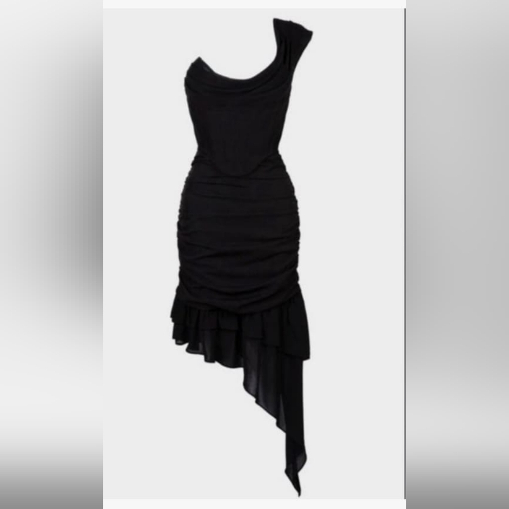 Elegant Black Asymmetrical Midi Dress